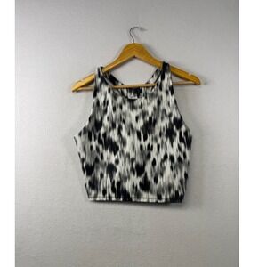 Jessica Simpson Active Crop Top XL Black White Abstract Ikat Racerback Tank